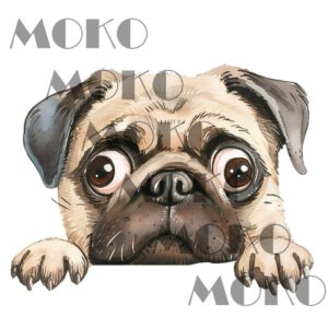 Mops Bügelbild, Süßer Mopskopf in Aquarelloptik, Niedliches Hundemotiv für Kinder T-Shirt, Babykleidung und Stoffe