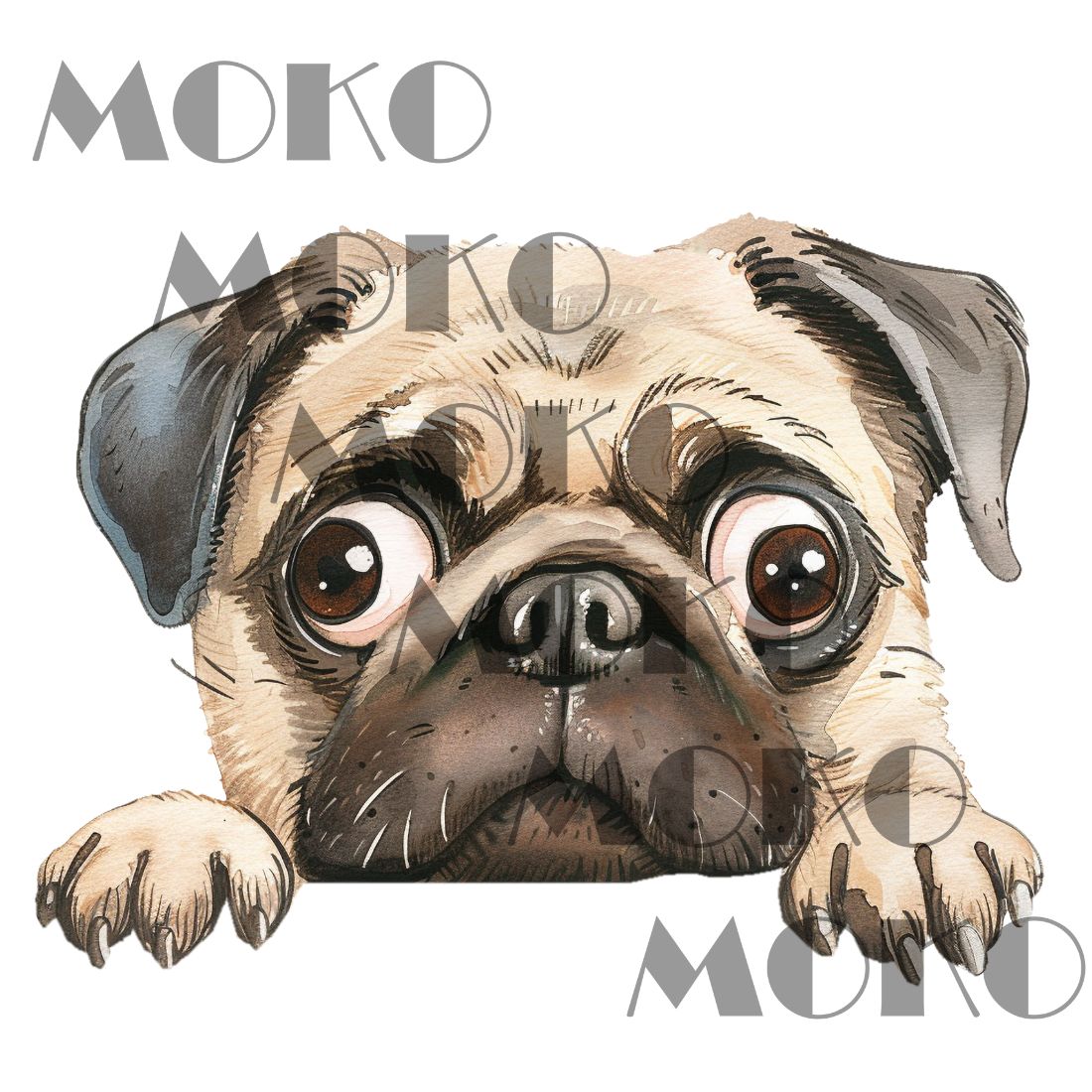 Mops Bügelbild, Süßer Mopskopf in Aquarelloptik, Niedliches Hundemotiv für Kinder T-Shirt, Babykleidung und Stoffe