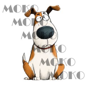 Hund Bügelbild, Lustiger Cartoon-Hund mit großer Nase in Aquarelloptik, Niedliches Comic-Hundemotiv für Kinder T-Shirt, Hoodie und Stoffe