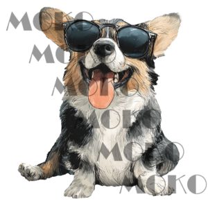 Corgi Bügelbild, Cooles Corgi-Hundemotiv mit Sonnenbrille in Aquarelloptik, Lustiges Cartoon-Hundemotiv für Kinder T-Shirt, Hoodie und Stoffe
