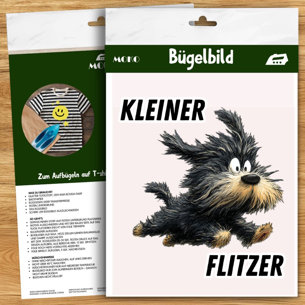 Hund Bügelbild „Kleiner Flitzer“, Niedlicher flitzender Hund in Aquarelloptik, Lustiges Cartoon-Hundemotiv für Kinder T-Shirt, Hoodie und Stoffe
