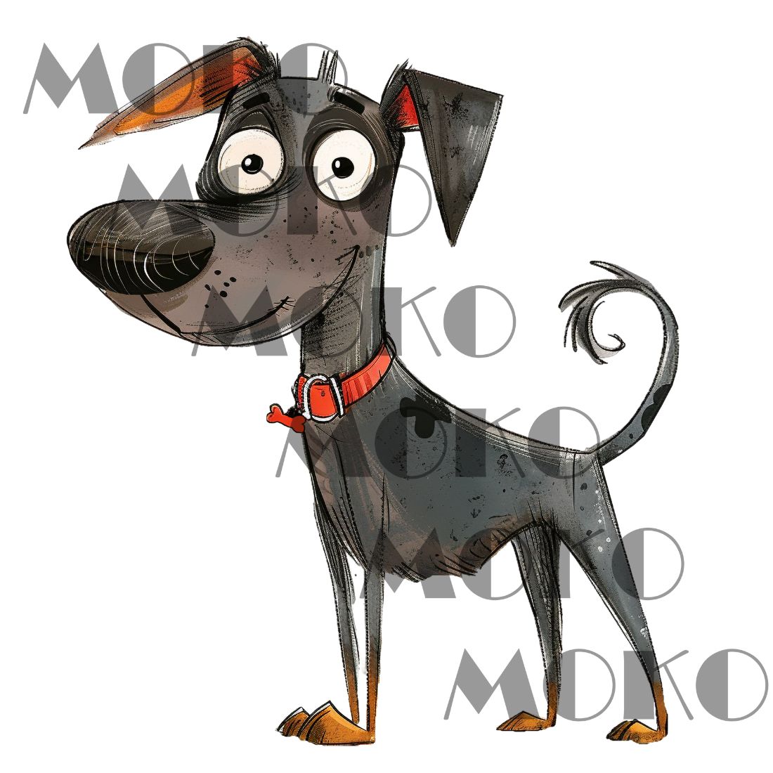 Hund Bügelbild, Schlanker Cartoon-Hund mit Halsband in Aquarelloptik, Lustiges Comic-Hundemotiv für Kinder T-Shirt, Hoodie und Stoffe