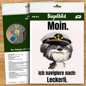 Moin Bügelbild Hund, Lustiger Seemanns-Hund mit Kapitänsmütze in Aquarelloptik, Norddeutsches Hundemotiv für Kinder T-Shirt, Hoodie und Stoffe