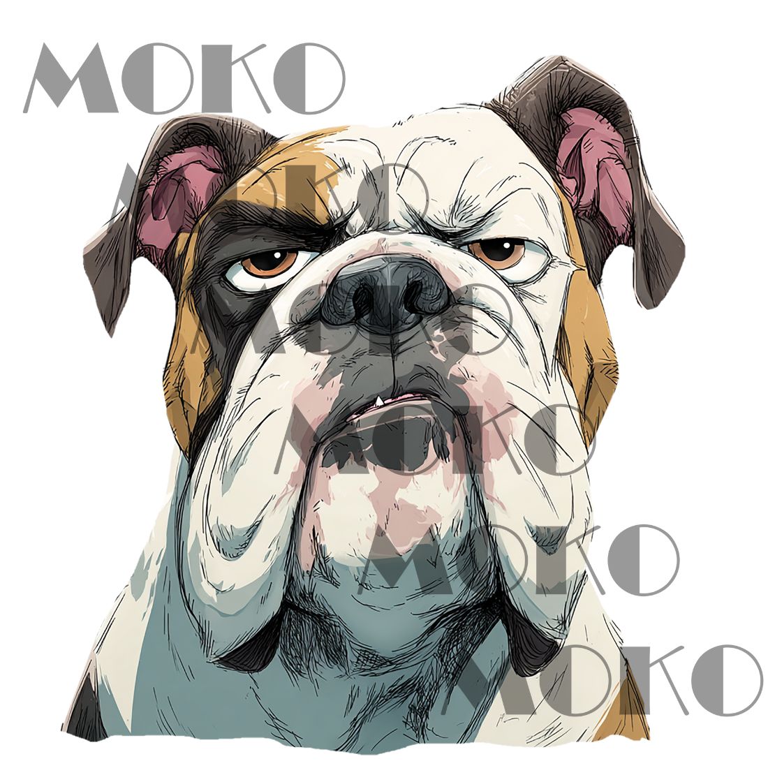 Bulldogge Bügelbild, Frecher Bulldoggenkopf in Aquarelloptik, Cooles Hundemotiv für Kinder T-Shirt, Hoodie und Stoffe