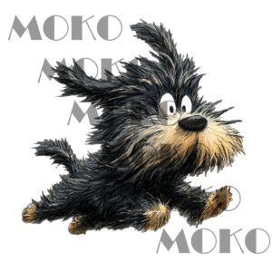 Hund Bügelbild, Lustiger flauschiger Hund in Aquarelloptik, Verspieltes Cartoon-Hundemotiv für Kinder T-Shirt, Hoodie und Stoffe