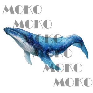 Blauwal Bügelbild, Aquarelloptik, Meerestier Motiv für Kleidung, Taschen und Stoffe