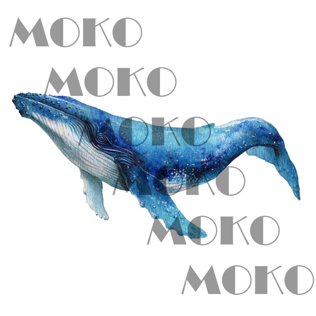 Blauwal Bügelbild, Aquarelloptik, Meerestier Motiv für Kleidung, Taschen und Stoffe