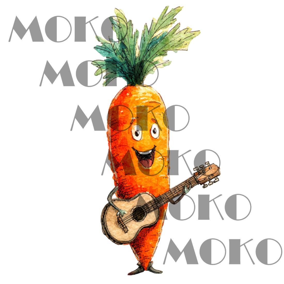 Lustige Karotte Bügelbild, Aquarelloptik, Gemüse Musiker Motiv für Kleidung, Taschen und Stoffe