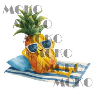 Sommer Ananas Bügelbild, Aquarelloptik, Strand Motiv für Kleidung, Taschen und Stoffe