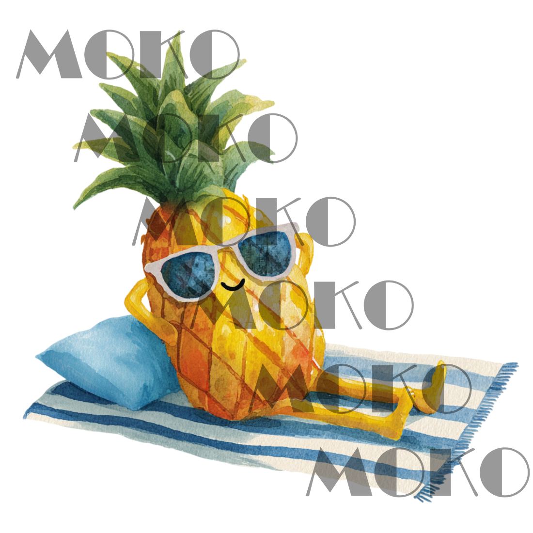 Sommer Ananas Bügelbild, Aquarelloptik, Strand Motiv für Kleidung, Taschen und Stoffe