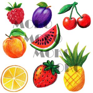 Sommerfrüchte Mix Bügelbild, Süßes Obst Motiv in Wasserfarbe zum Aufbügeln, Design für T-Shirt